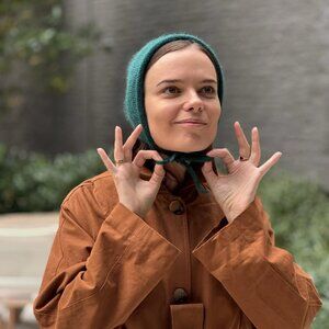 NEW Green (Emerald) Bonnet Hat Mohair 80% Silk 20% Premium Italian Yarn